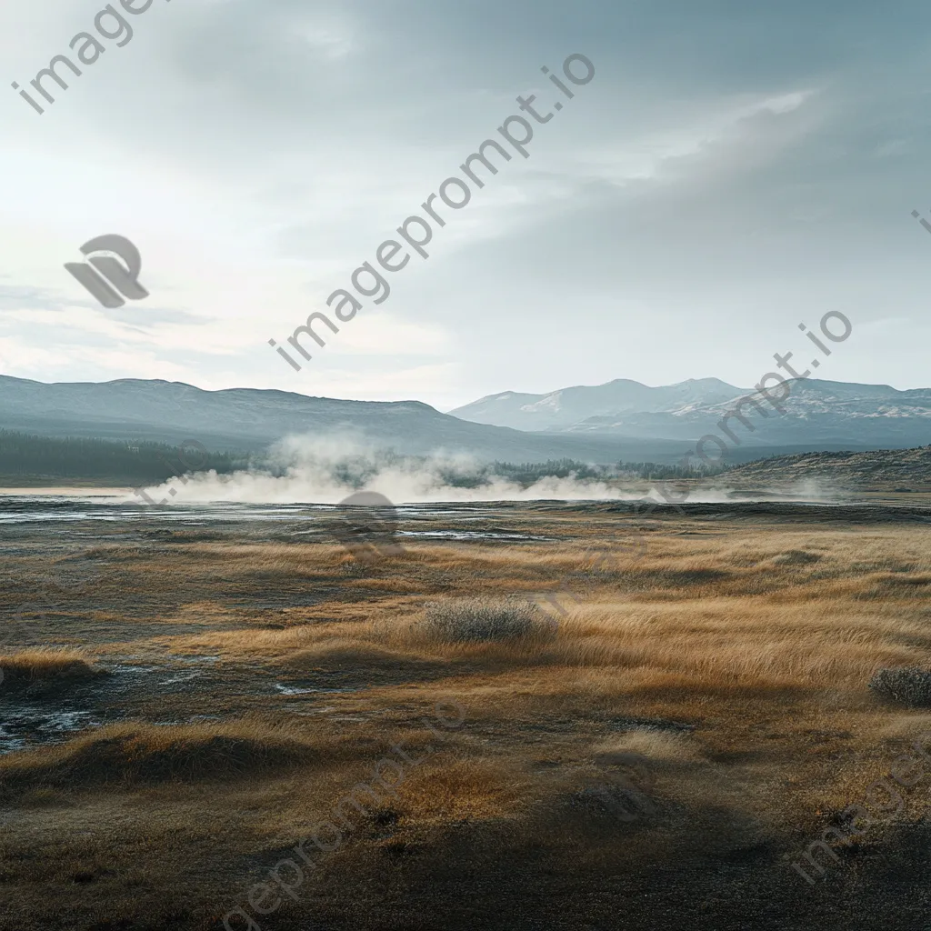 Vast geothermal field with steam and mountains in the background. - Image 4