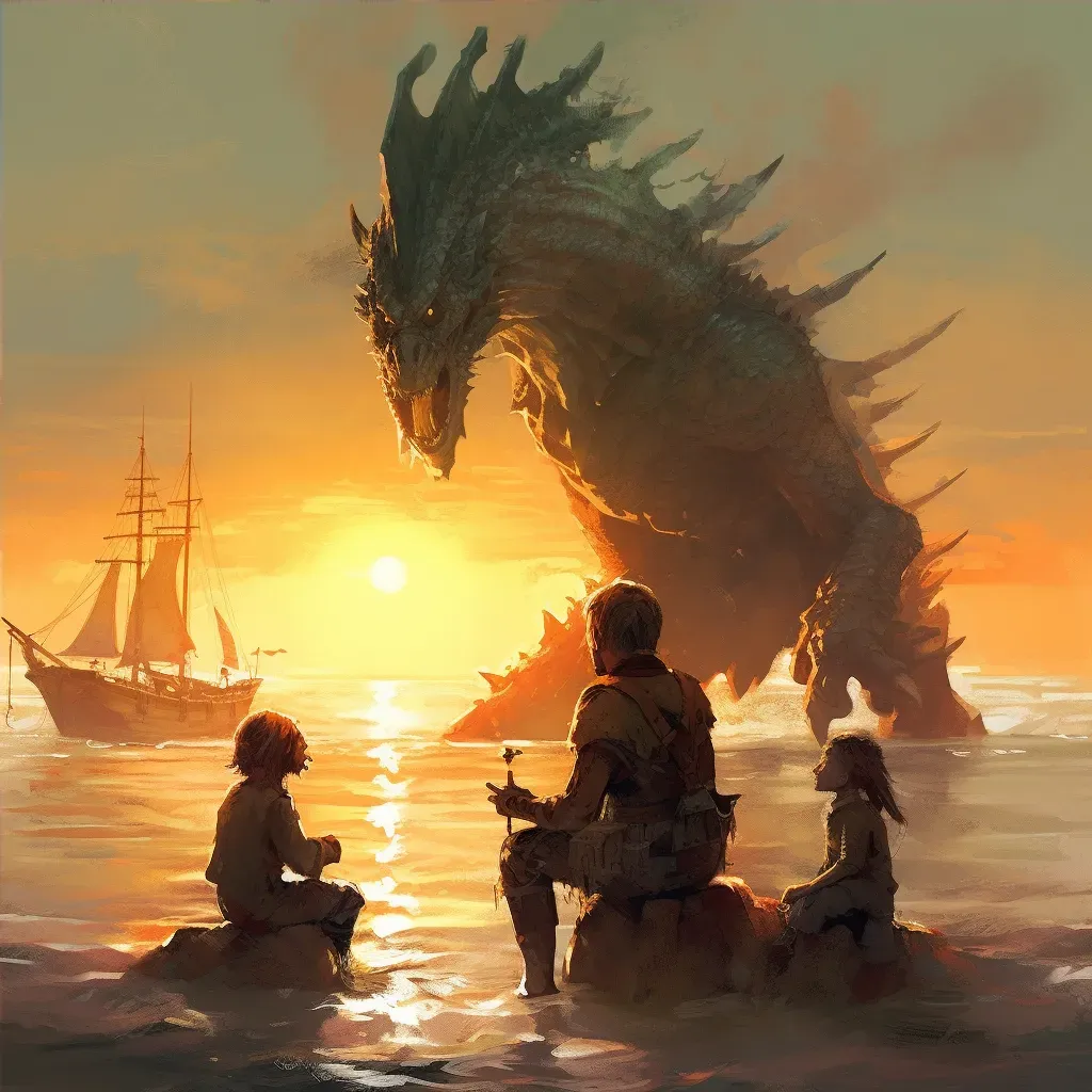 Mariner tells sea monster tales at sunset beach - Image 4