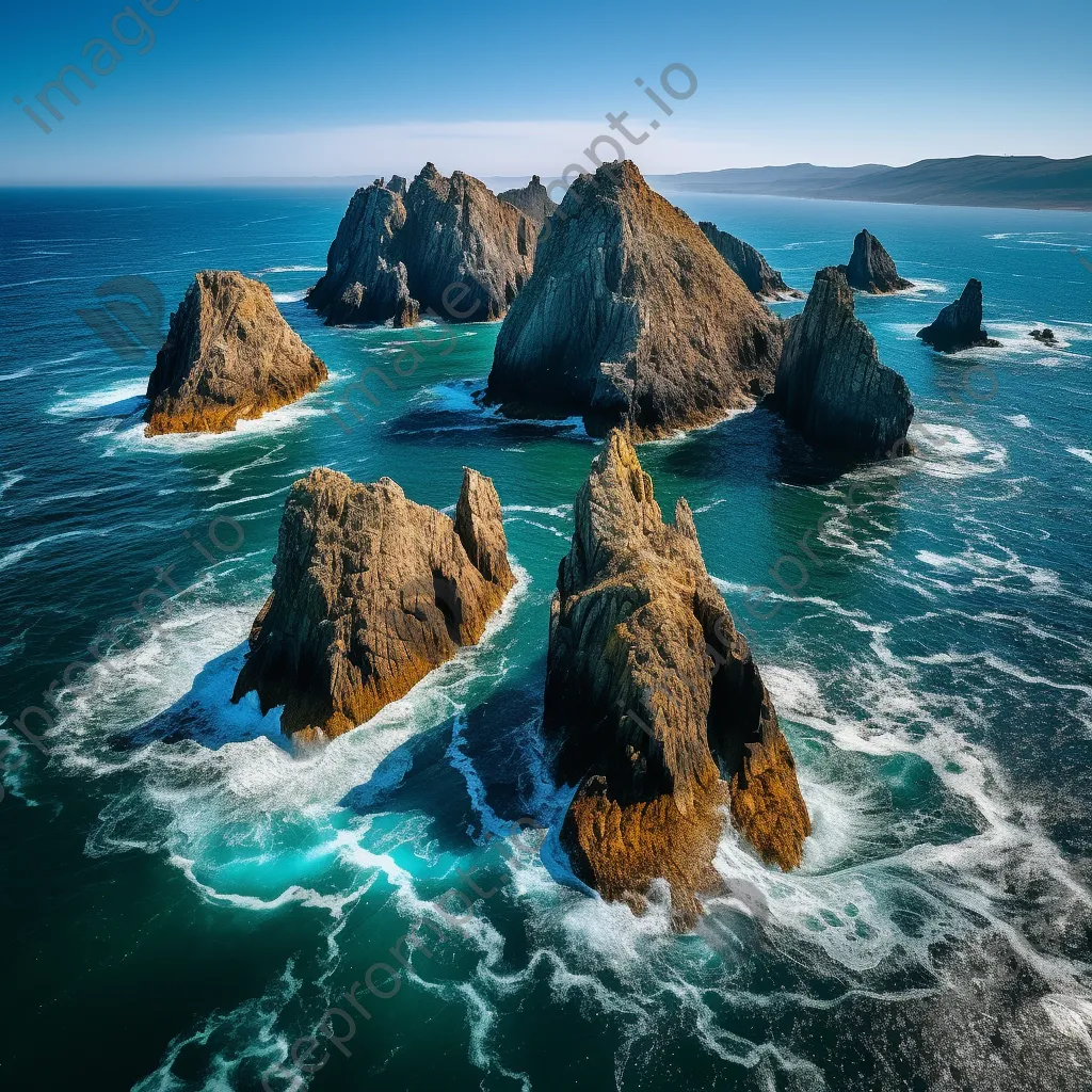 Aerial view of sea stacks and turquoise water - Image 2