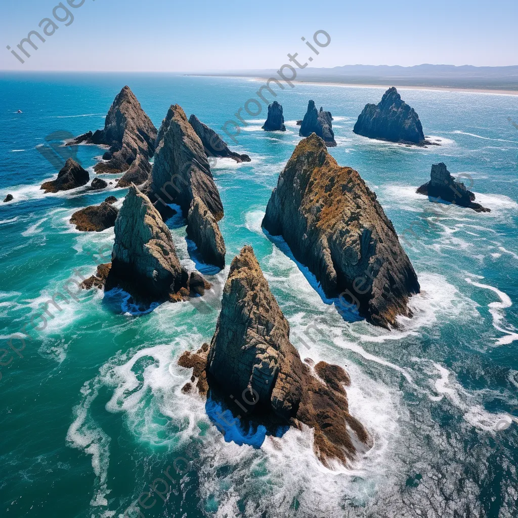 Aerial view of sea stacks and turquoise water - Image 4