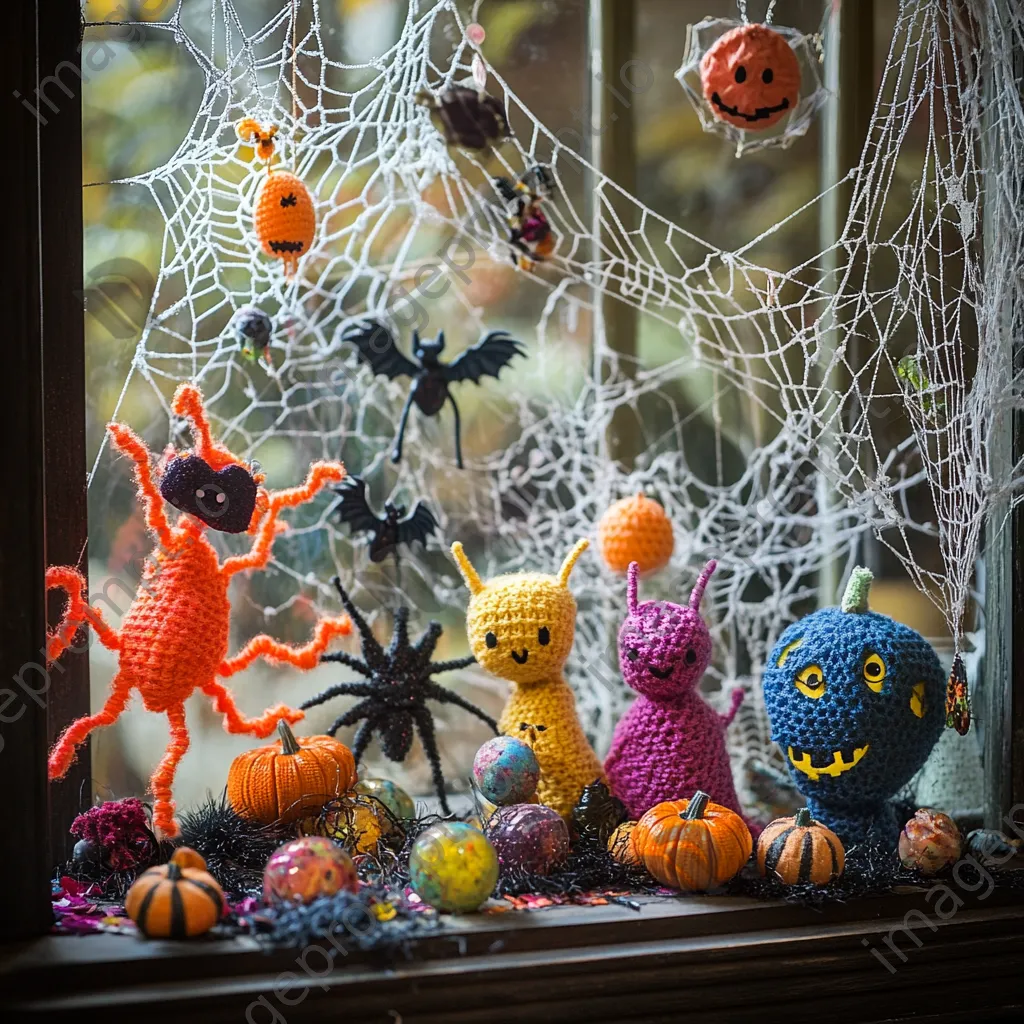 Whimsical Halloween crafts corner with spider webs and decorations - Image 2