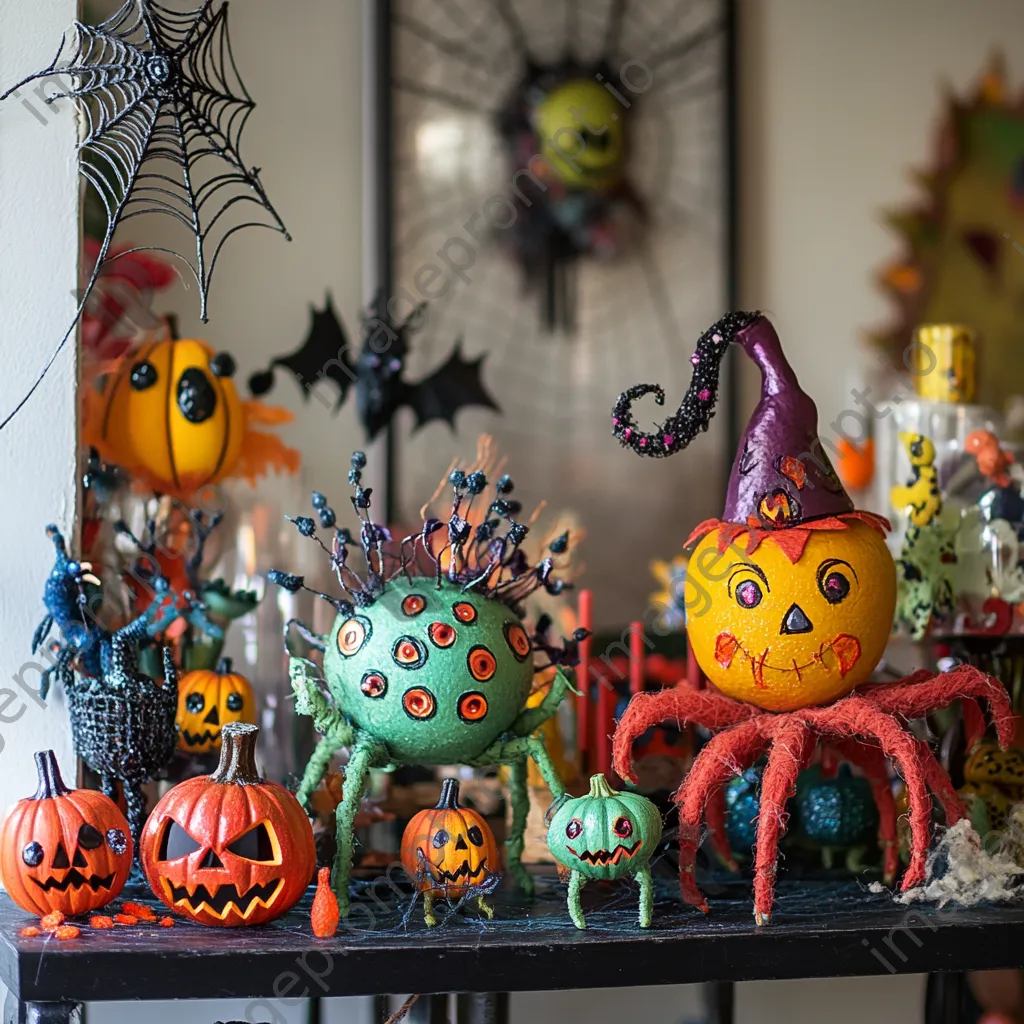 Whimsical Halloween crafts corner with spider webs and decorations - Image 4