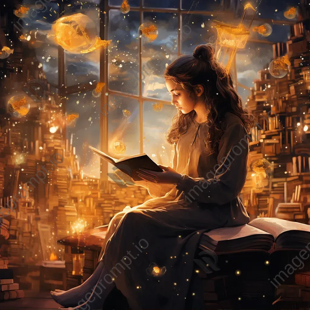 Romantic realism of an imaginative bookstore where books transform into their story characters - Image 1