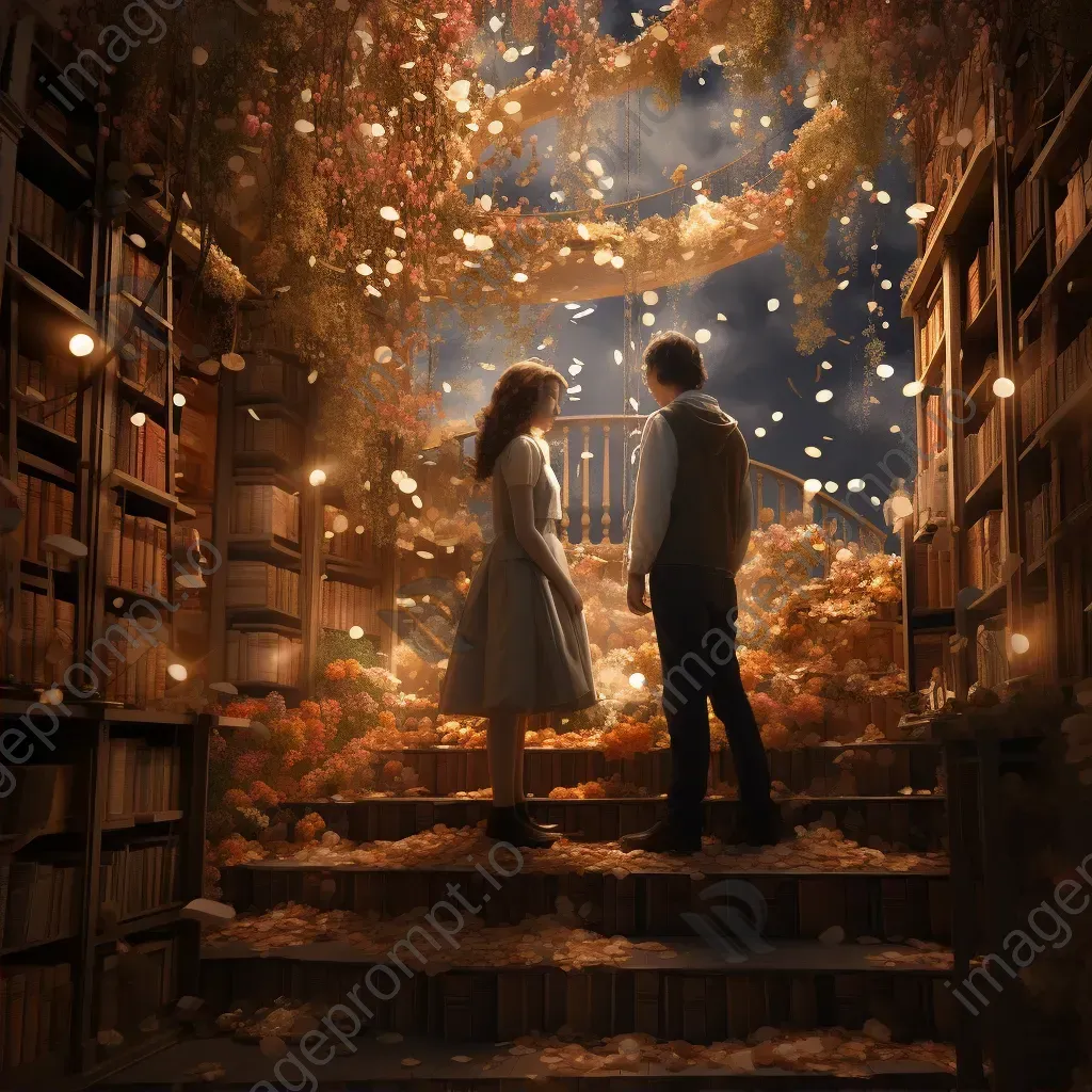 Romantic realism of an imaginative bookstore where books transform into their story characters - Image 2