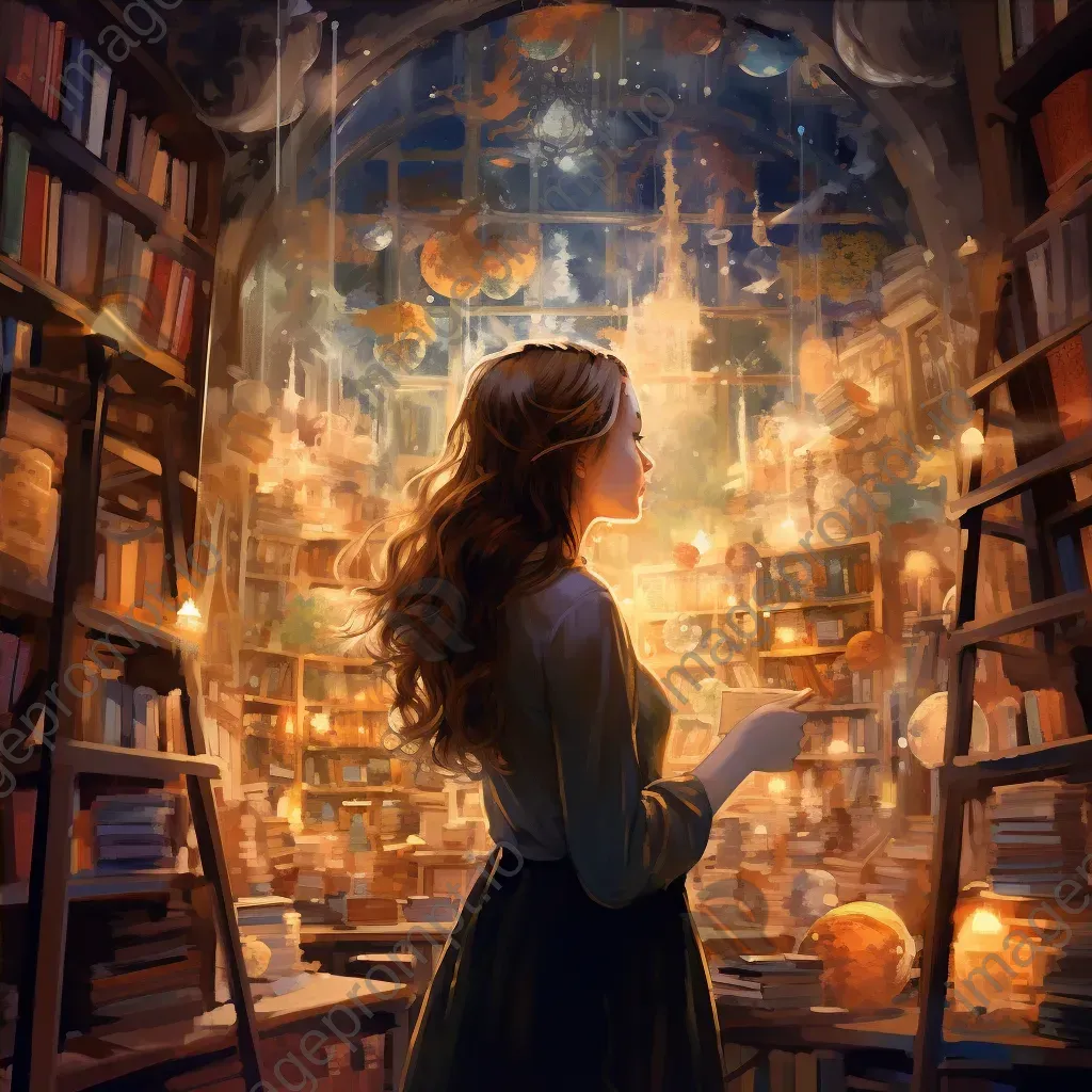 Romantic realism of an imaginative bookstore where books transform into their story characters - Image 4