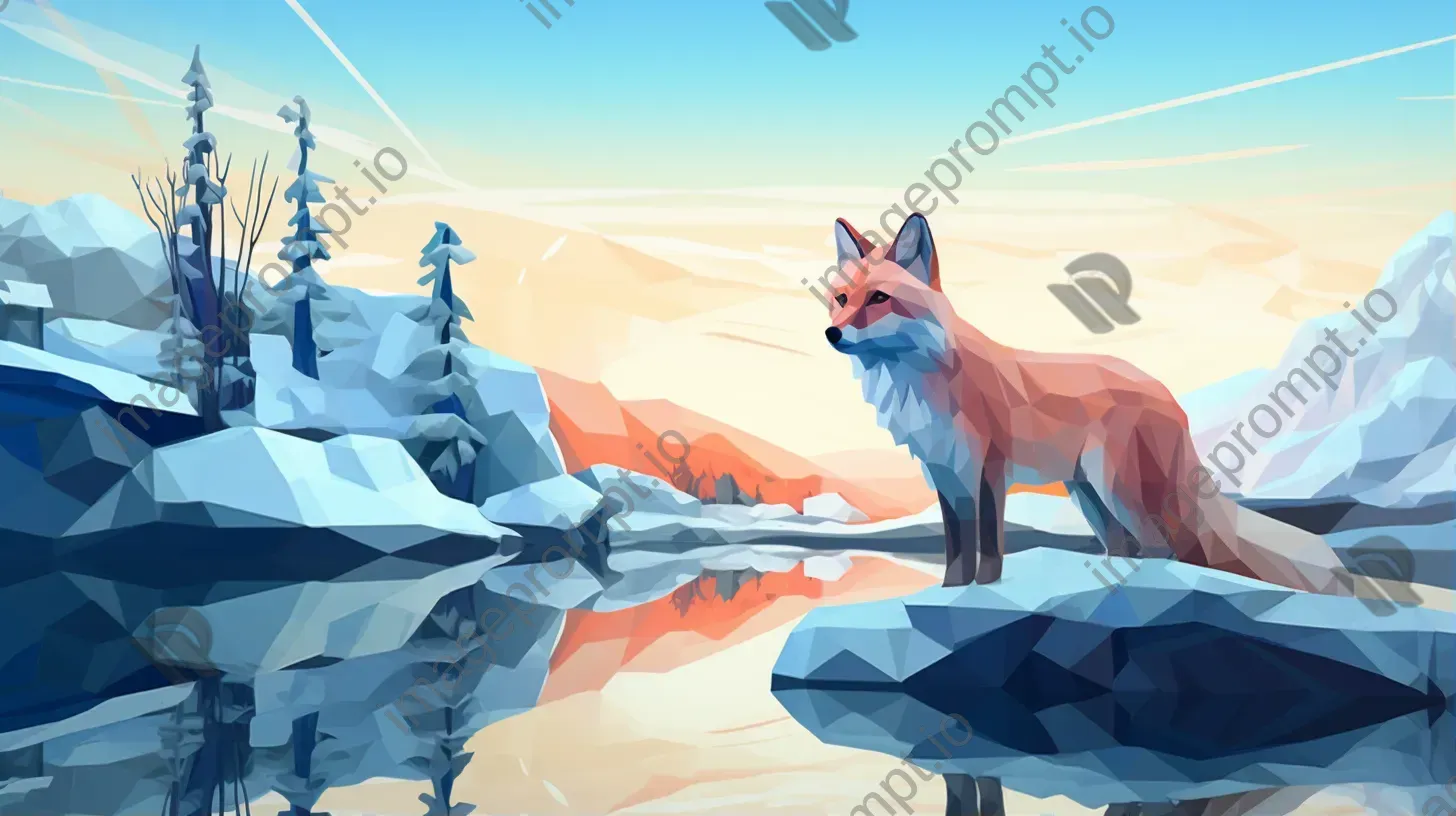 Geometric representation of a fox in snowy wilderness - Image 1