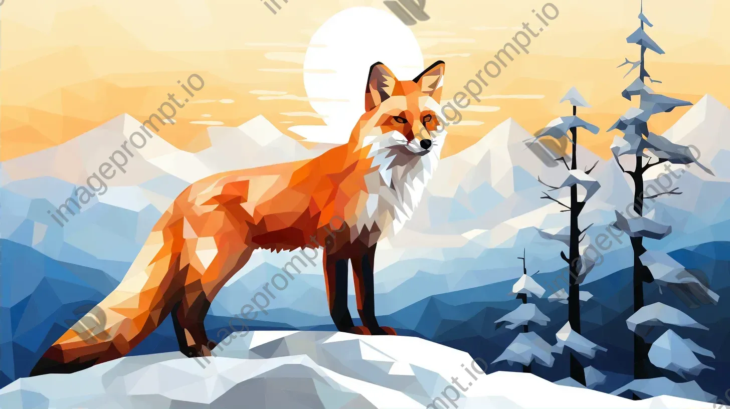 Geometric representation of a fox in snowy wilderness - Image 2