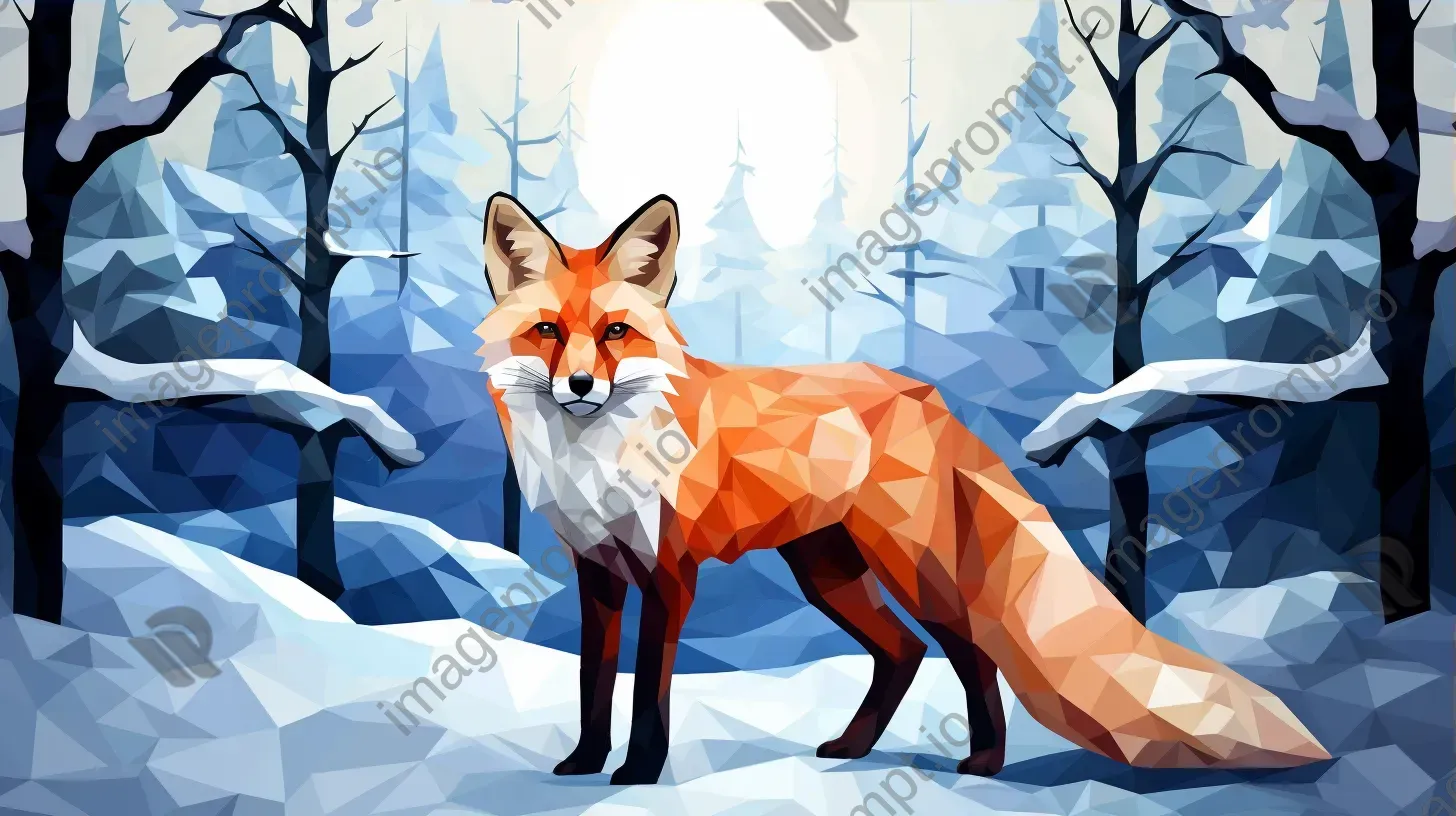 Geometric representation of a fox in snowy wilderness - Image 3