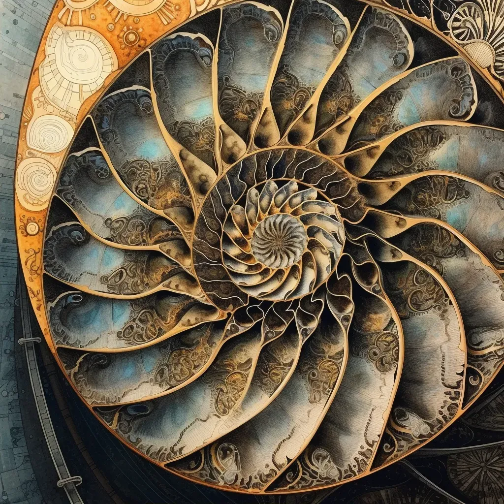 Nautilus shell close-up with spiraling chambers - Image 2