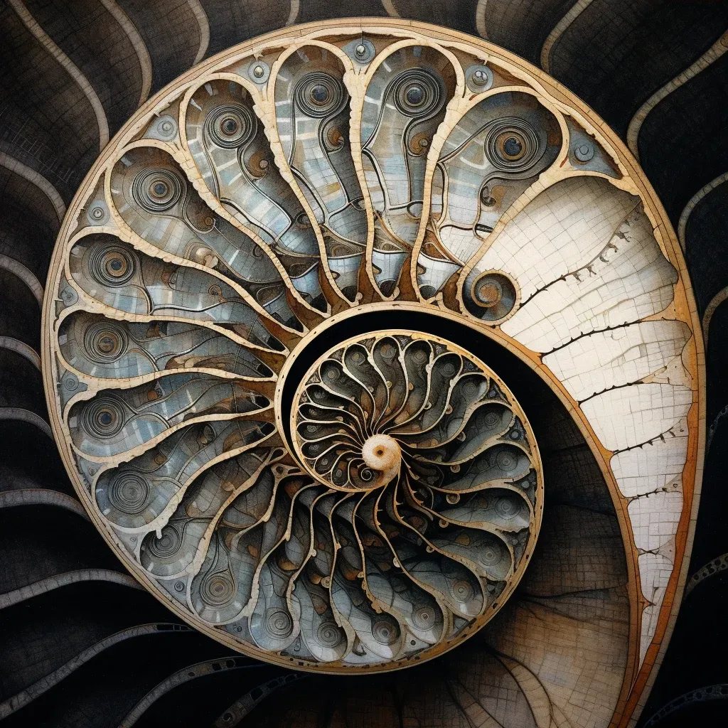 Nautilus shell close-up with spiraling chambers - Image 3