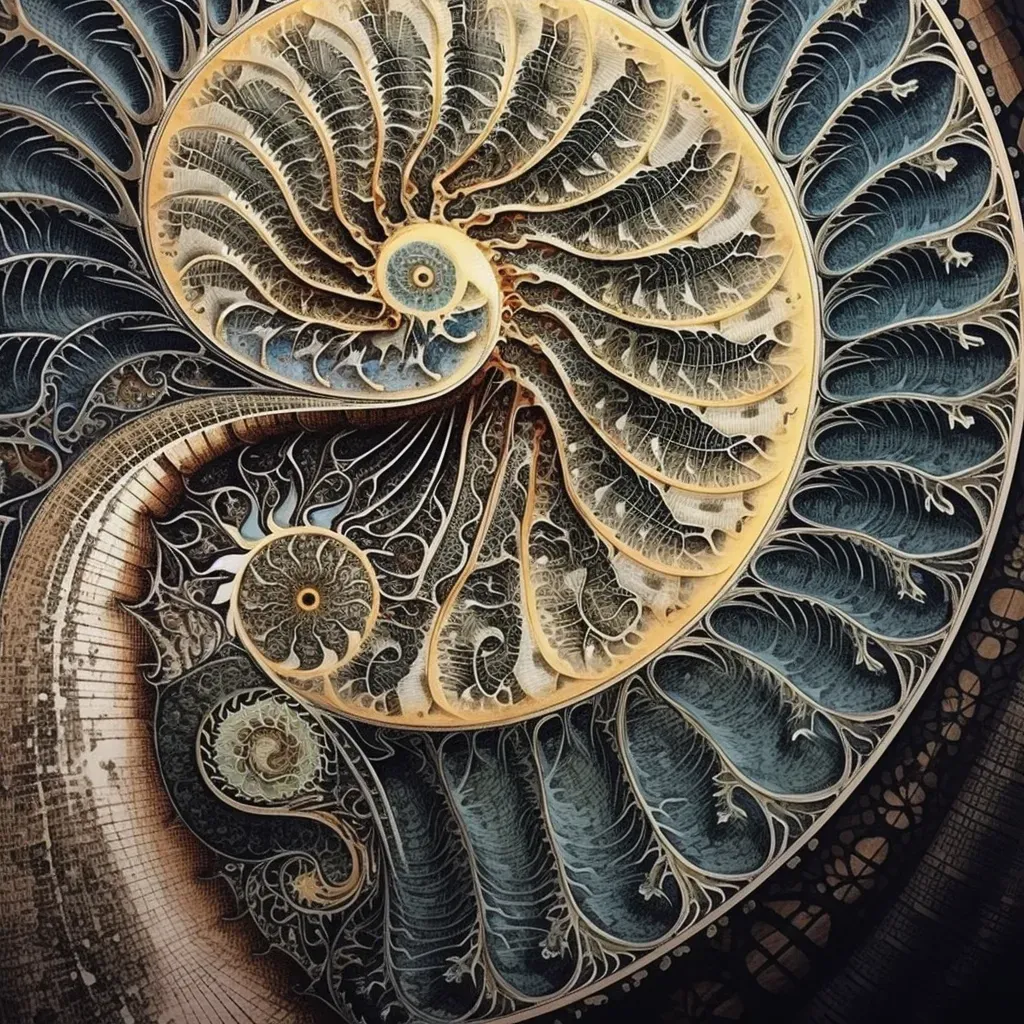 Nautilus shell close-up with spiraling chambers - Image 4