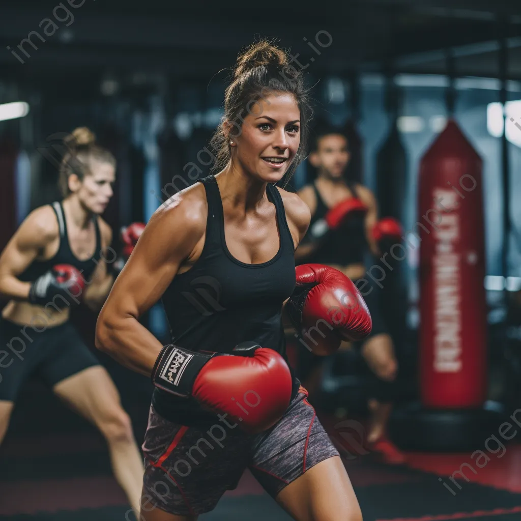 Group of participants practicing kickboxing techniques in a modern gym setting. - Image 4