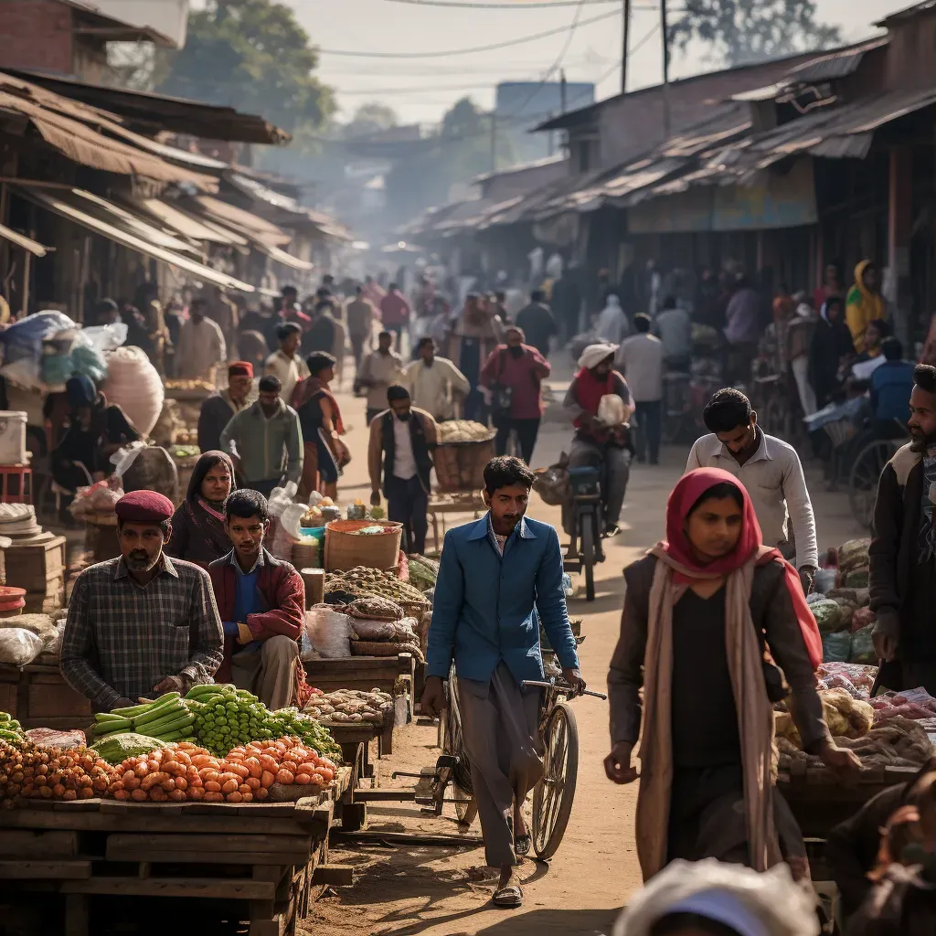 Busy marketplace in a small town with people selling fresh produce and handicrafts - Image 3