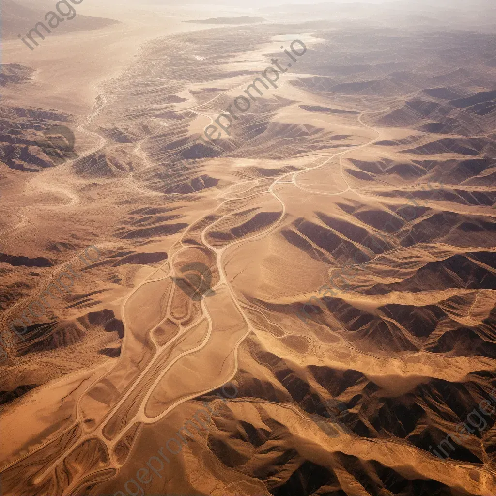 Desert landscape with winding roads seen from airplane window in aerial shot - Image 2