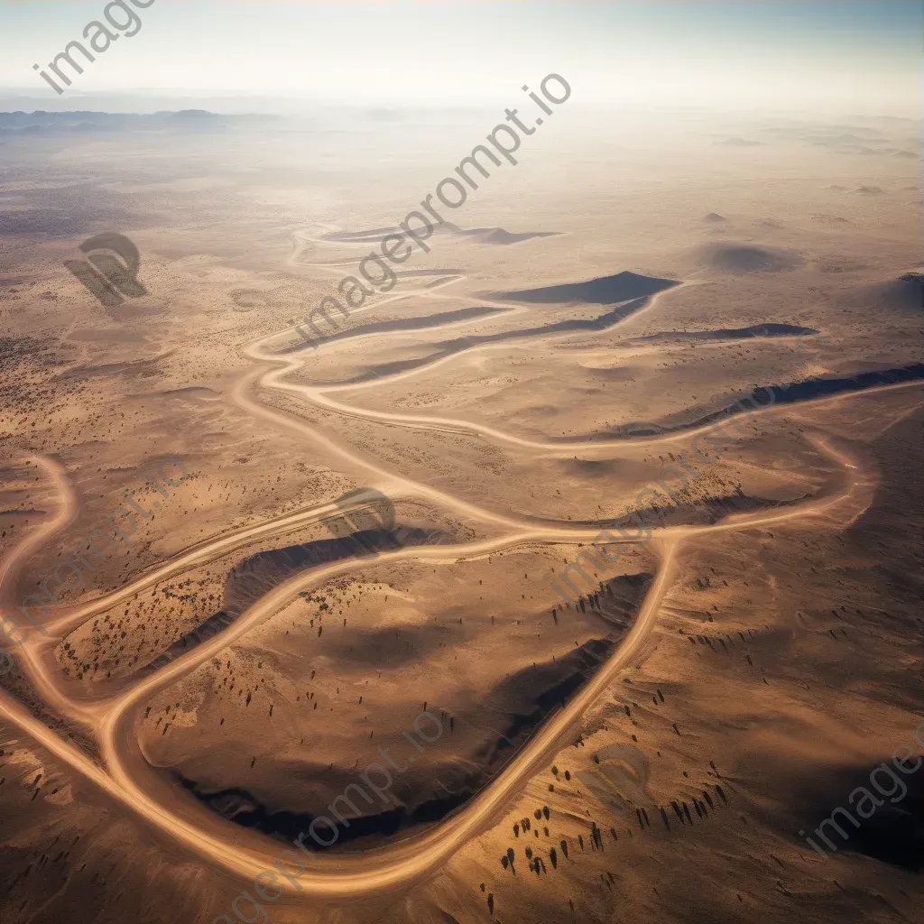 Desert landscape with winding roads seen from airplane window in aerial shot - Image 3