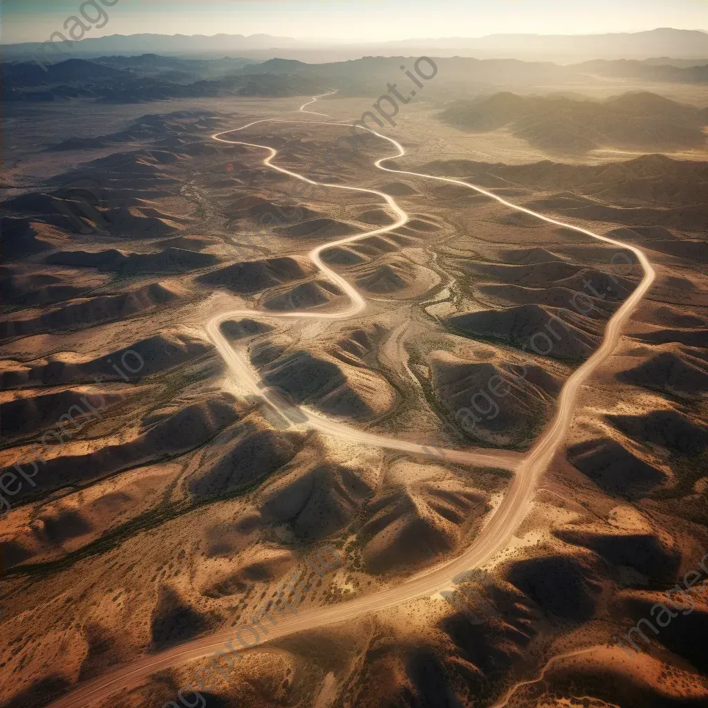 Desert landscape with winding roads seen from airplane window in aerial shot - Image 4