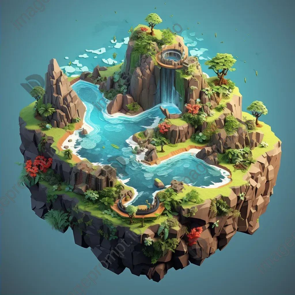 Isometric view of a low poly tropical island surrounded by bright blue ocean - Image 2