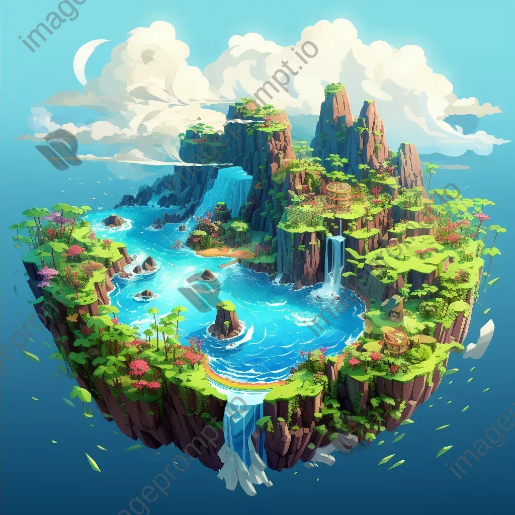 Isometric view of a low poly tropical island surrounded by bright blue ocean - Image 4