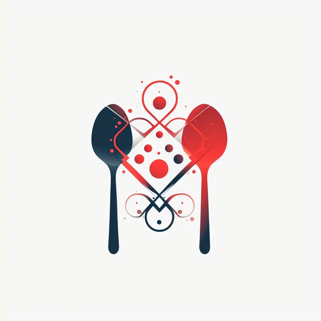 Logo for a molecular gastronomy restaurant with a stylized spoon icon in red and black colors on a white grid background - Image 2