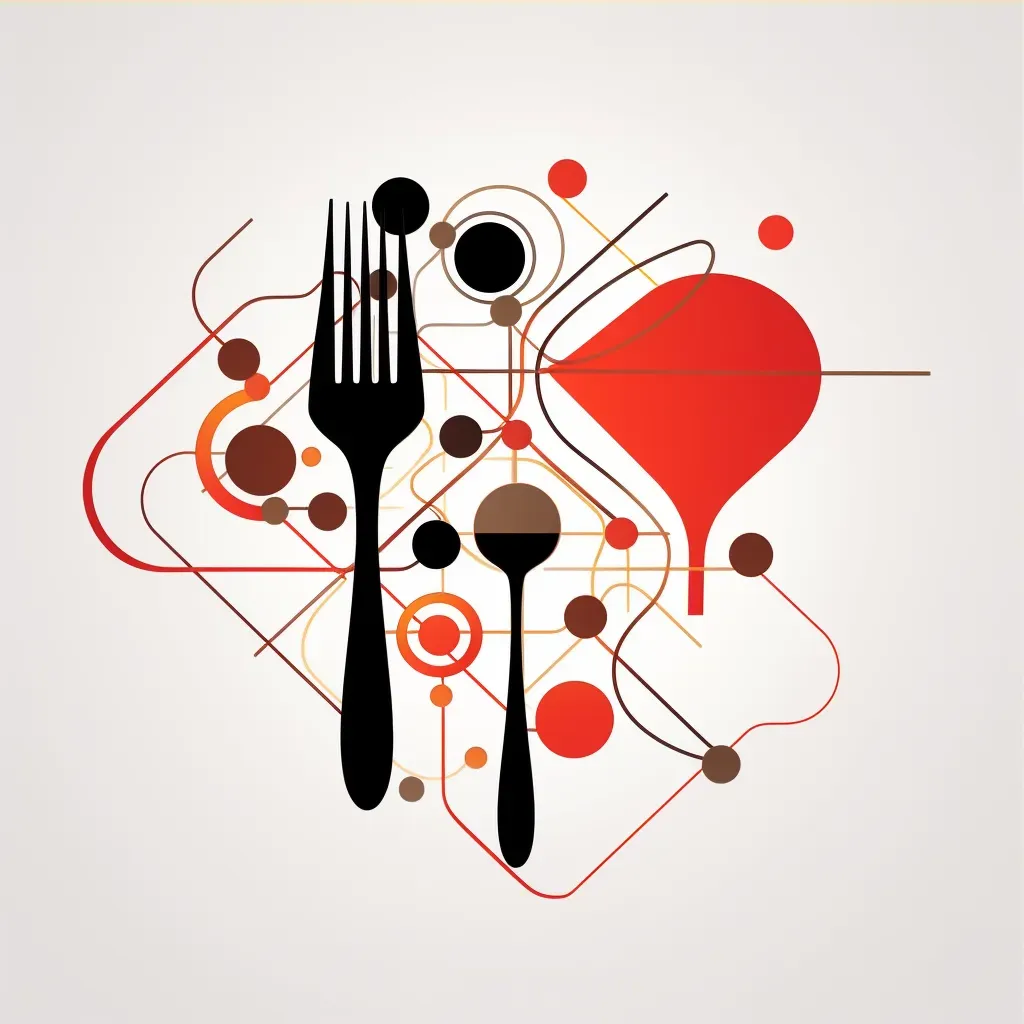 Logo for a molecular gastronomy restaurant with a stylized spoon icon in red and black colors on a white grid background - Image 3