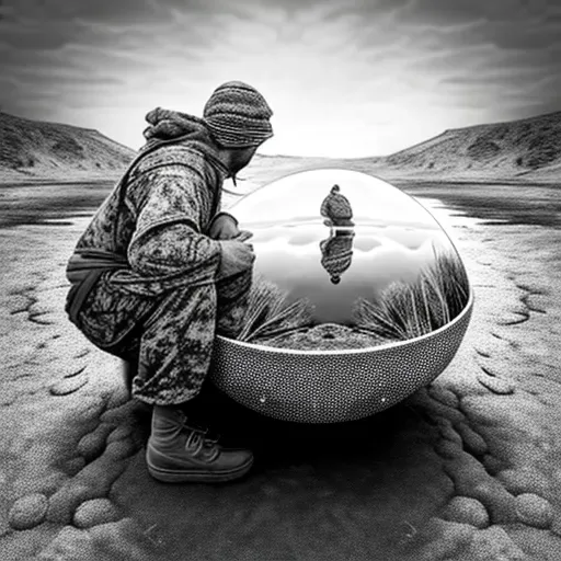 Image of a seer gazing into a bowl of water reflecting a future battle - Image 2