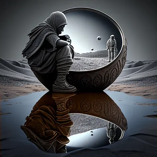 Image of a seer gazing into a bowl of water reflecting a future battle - Image 4