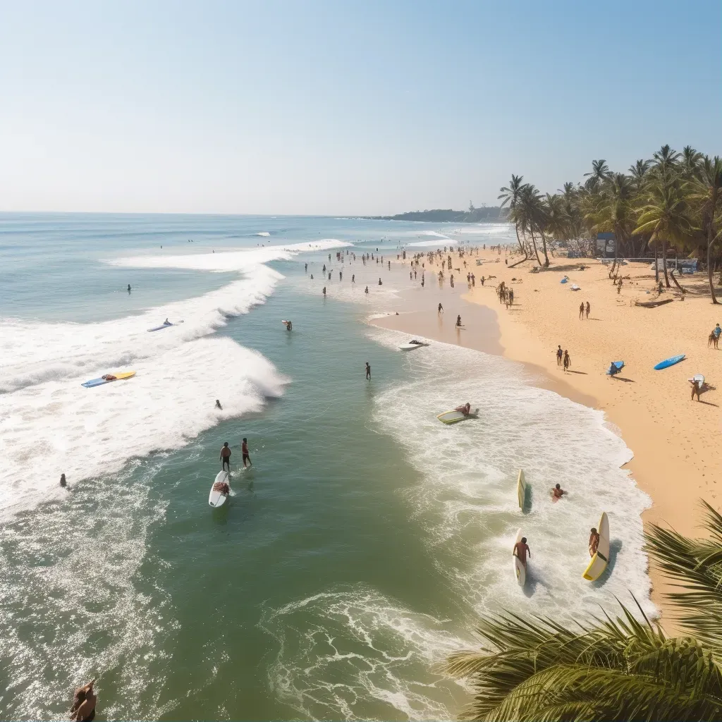 Surfing competition on tropical beach with surfers - Image 1