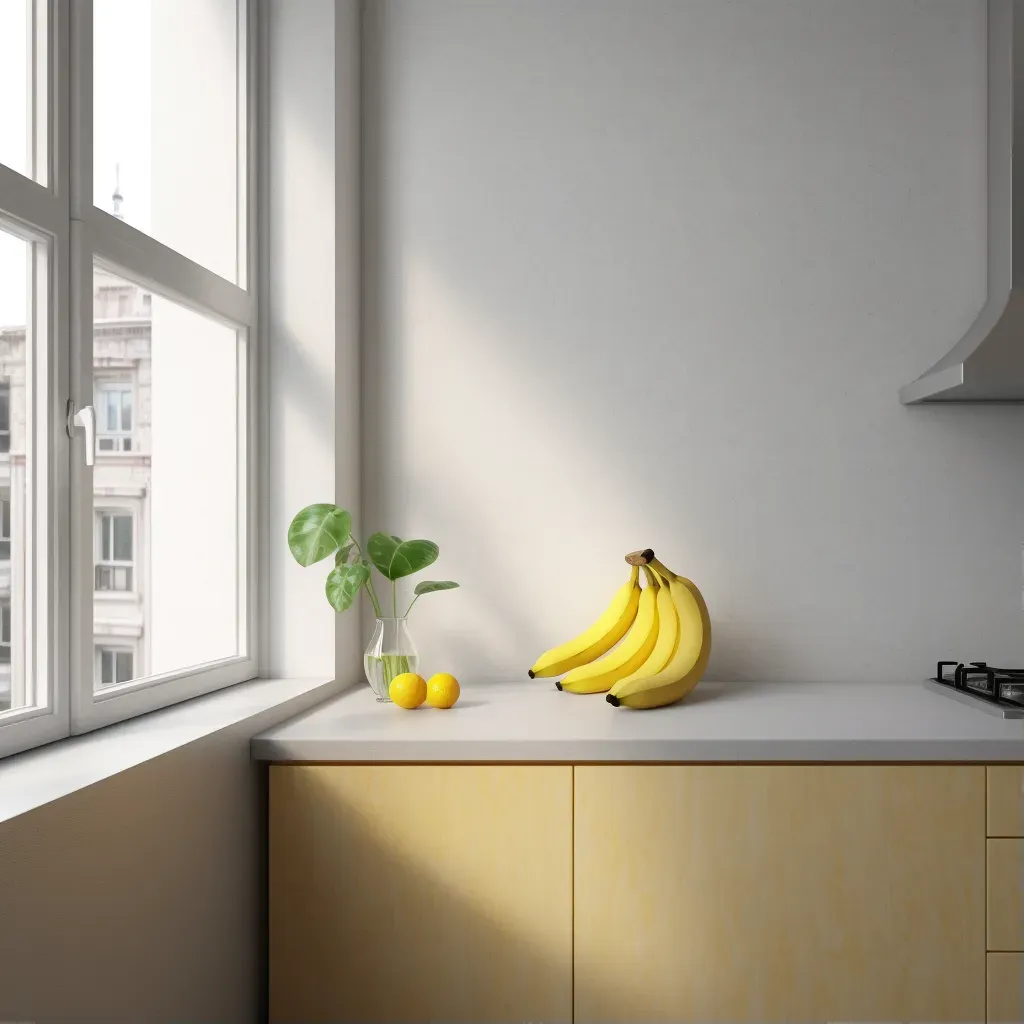 Yellow banana on minimalist kitchen counter - Image 1