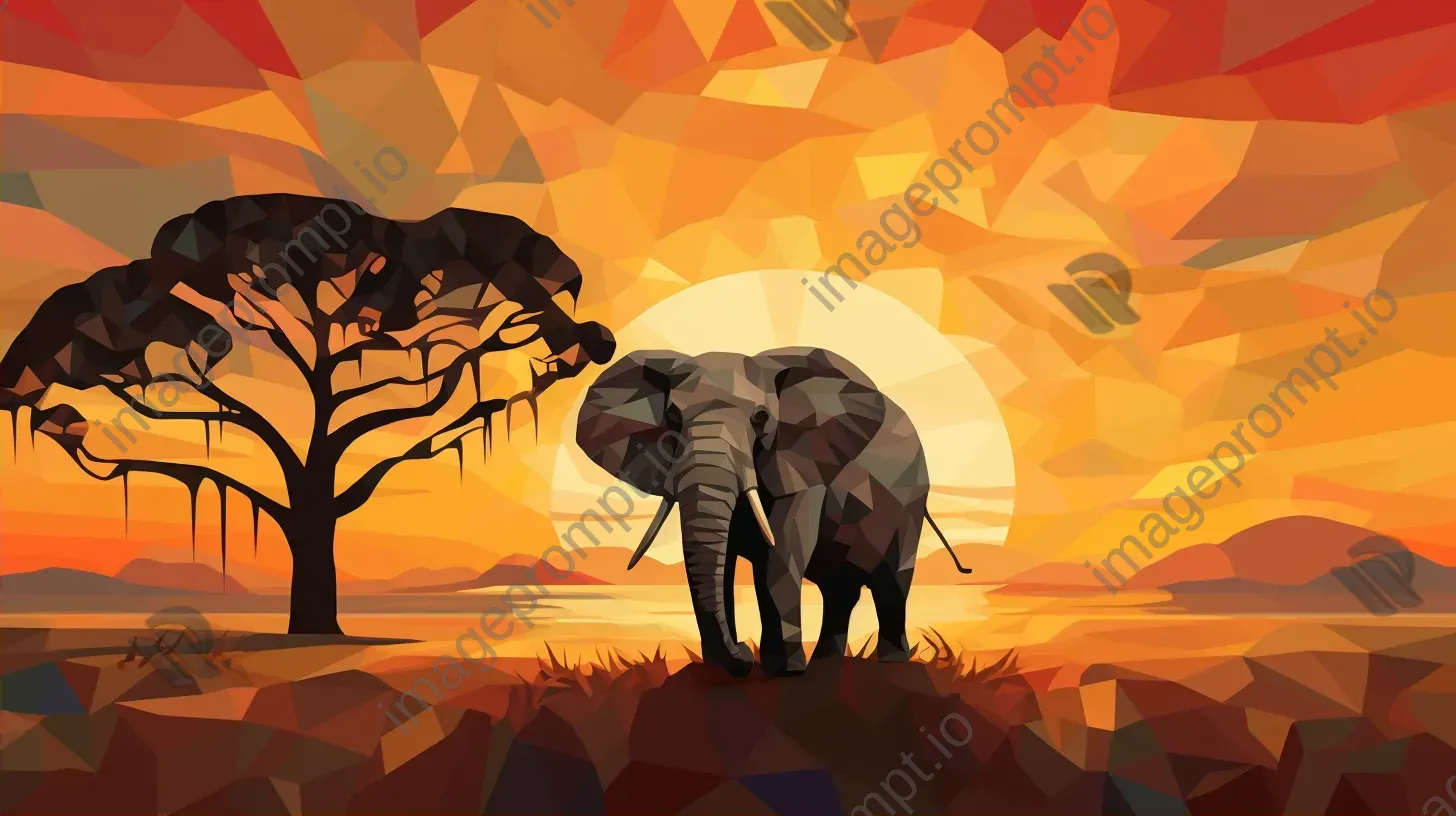 Geometric representation of an elephant in a sunlit savanna - Image 2