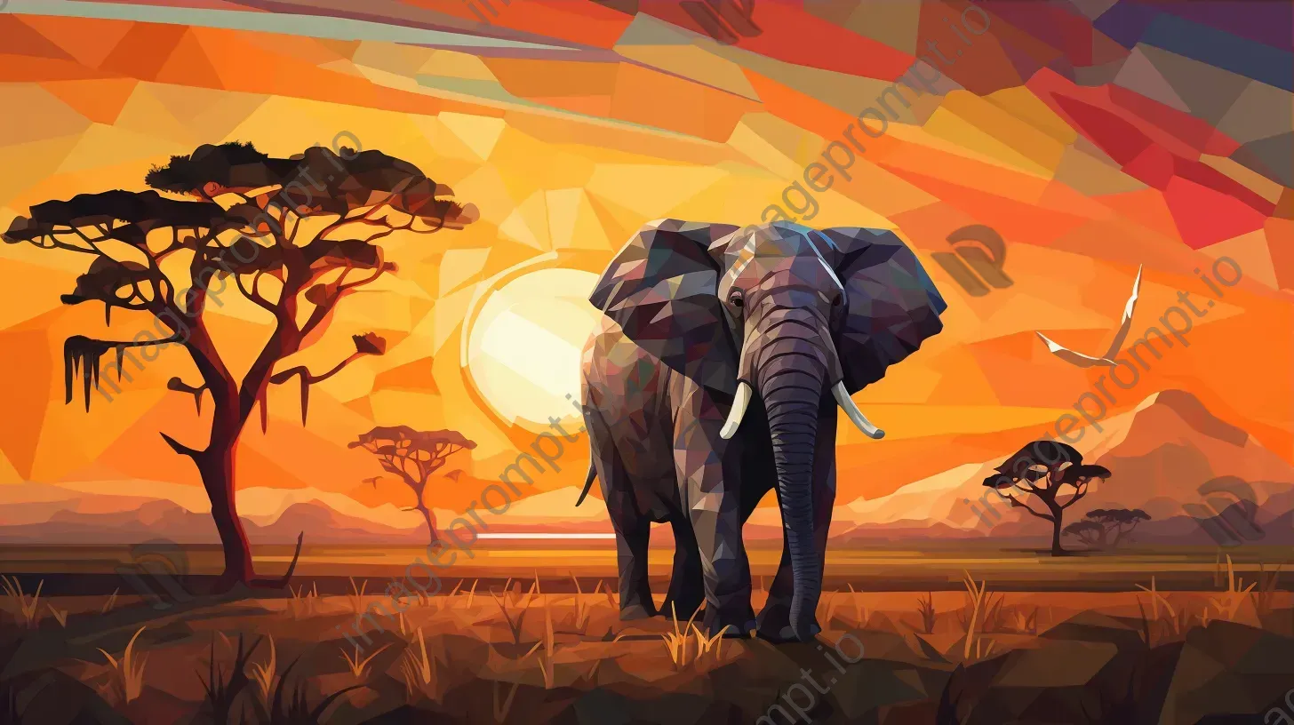 Geometric representation of an elephant in a sunlit savanna - Image 3