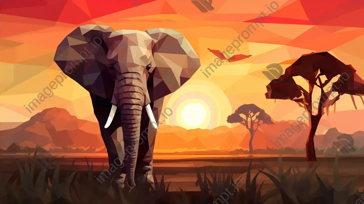 Geometric representation of an elephant in a sunlit savanna - Image 4