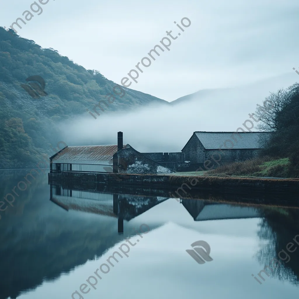 Tranquil reflection of a salt mine in calm waters - Image 1