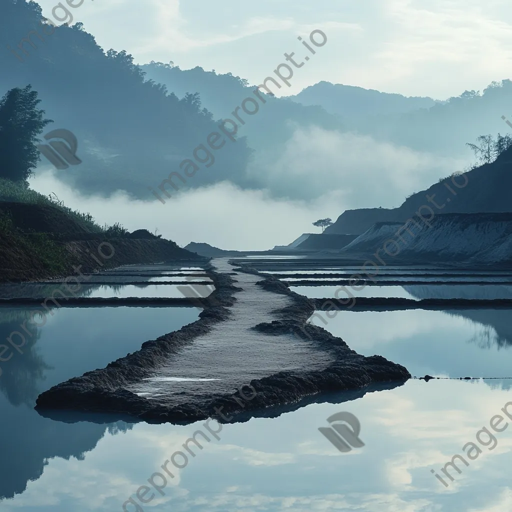 Tranquil reflection of a salt mine in calm waters - Image 2