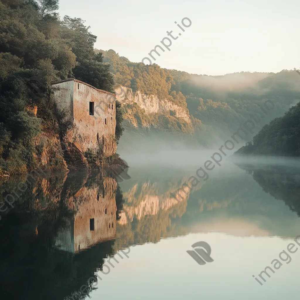 Tranquil reflection of a salt mine in calm waters - Image 3