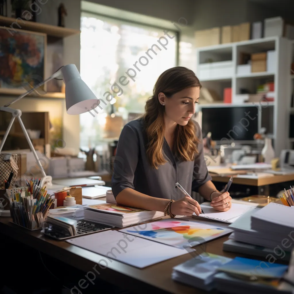 Administrator organizing colorful stationery in office - Image 1