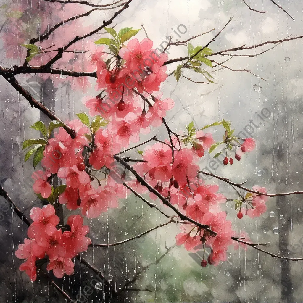 Watercolor depiction of a soft yet intense spring downpour - Image 2