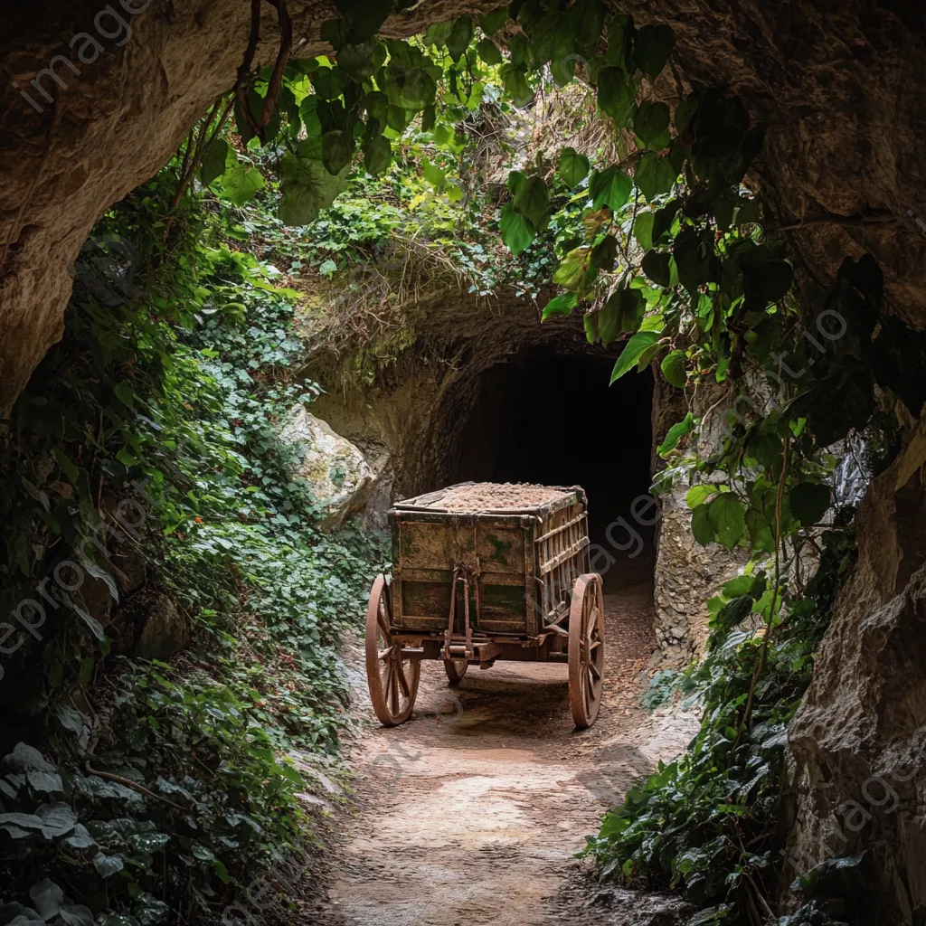 Entrance of historic salt mine with greenery and cart - Image 2