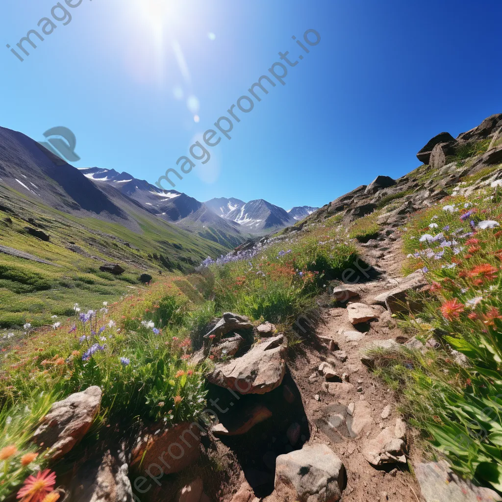 Winding trail through rocky ridge filled with wildflowers - Image 4