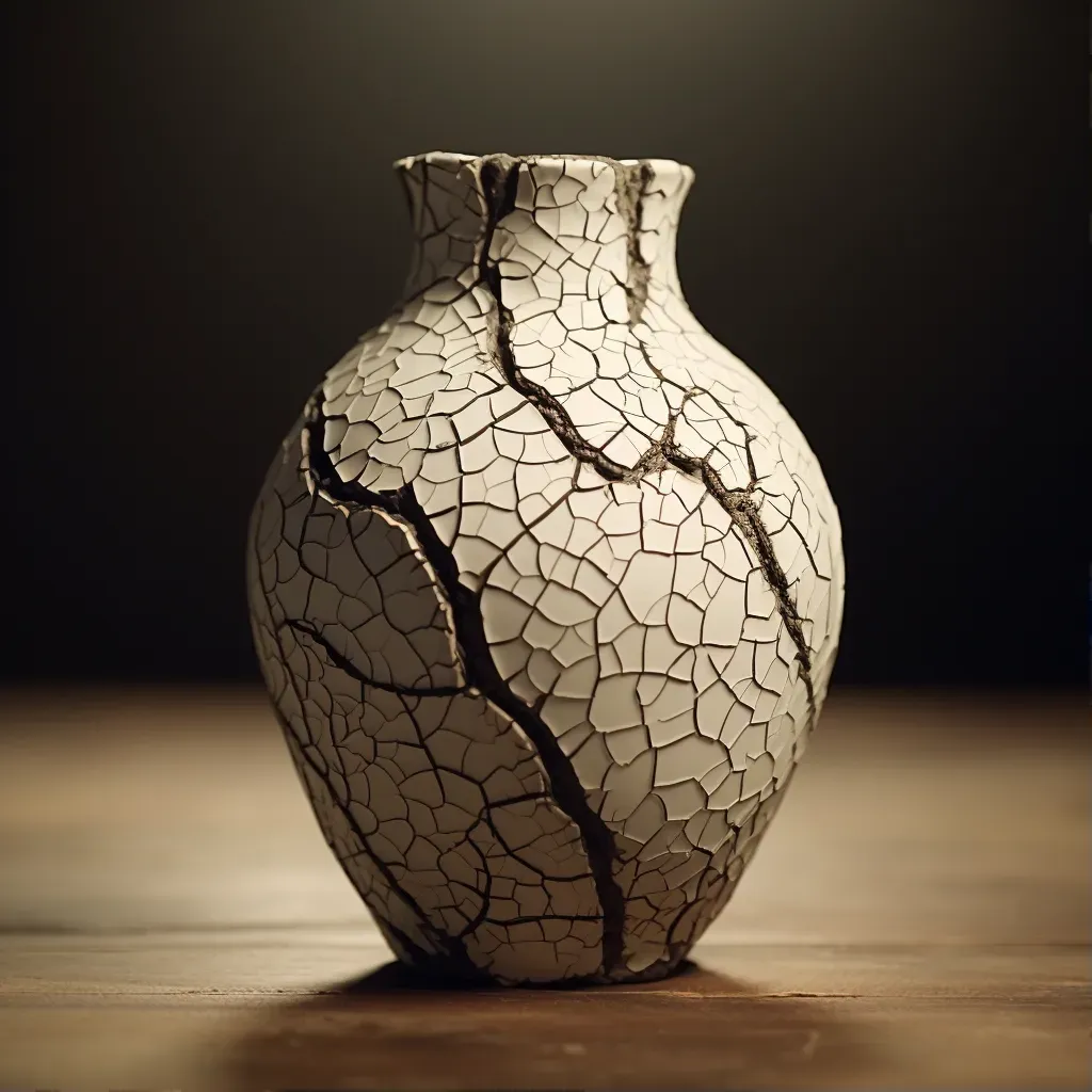 Crackled glazed ceramic vase with fine lines - Image 1