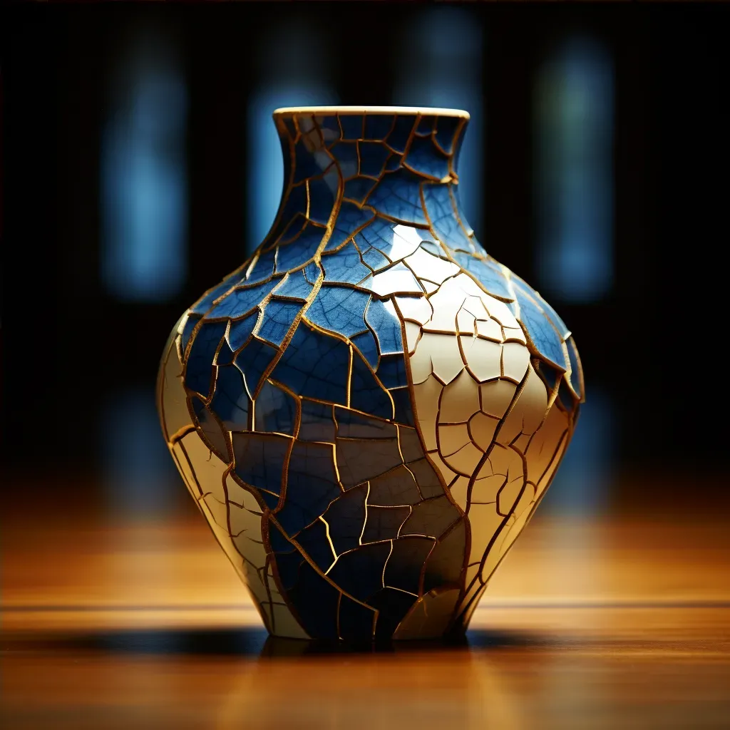 Crackled glazed ceramic vase with fine lines - Image 4