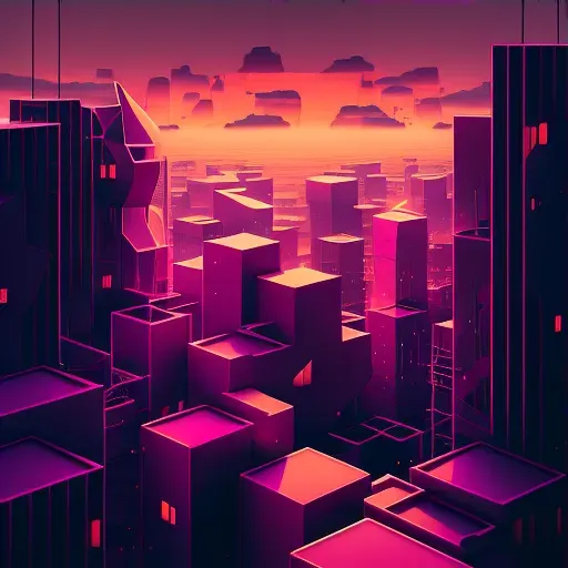 Geometrically organized futuristic cityscape under a purple twilight sky - Image 3