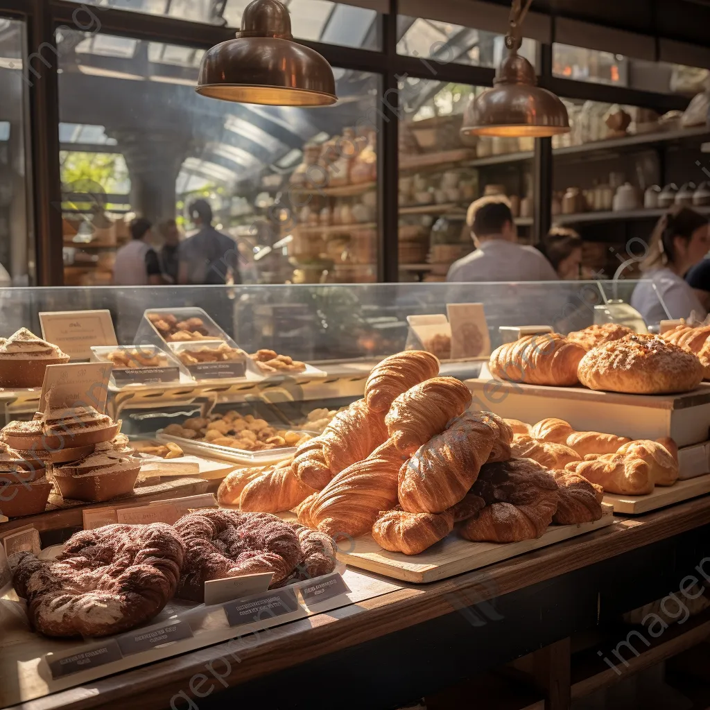 Interior of a busy bakery with fresh pastries and smiling customers - Image 2