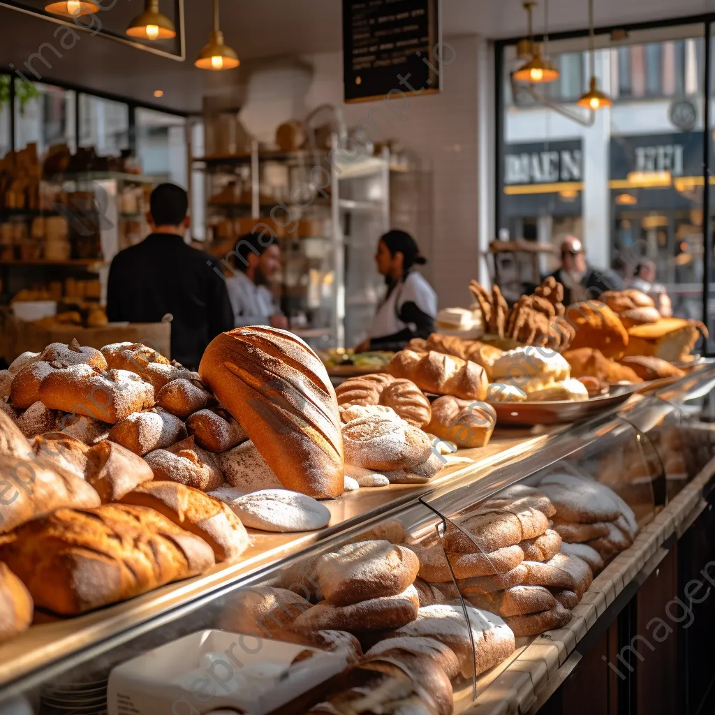 Interior of a busy bakery with fresh pastries and smiling customers - Image 4