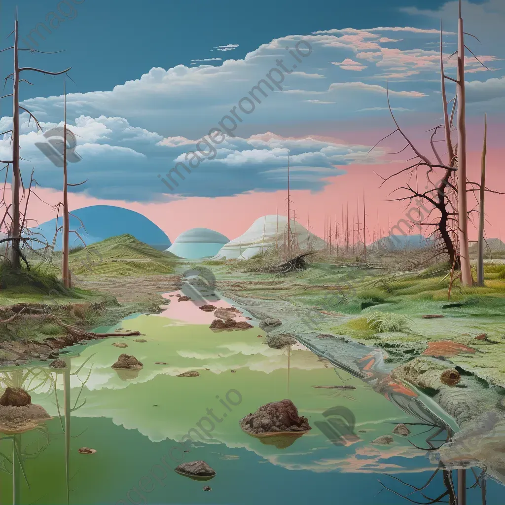 Artistic mirror reflecting desolate wastelands amidst verdant scenery, underscoring deforestation - Image 2