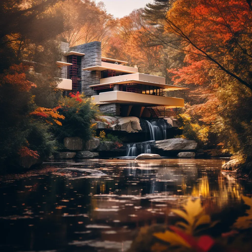 Serene view of Fallingwater house with autumn colors - Image 3