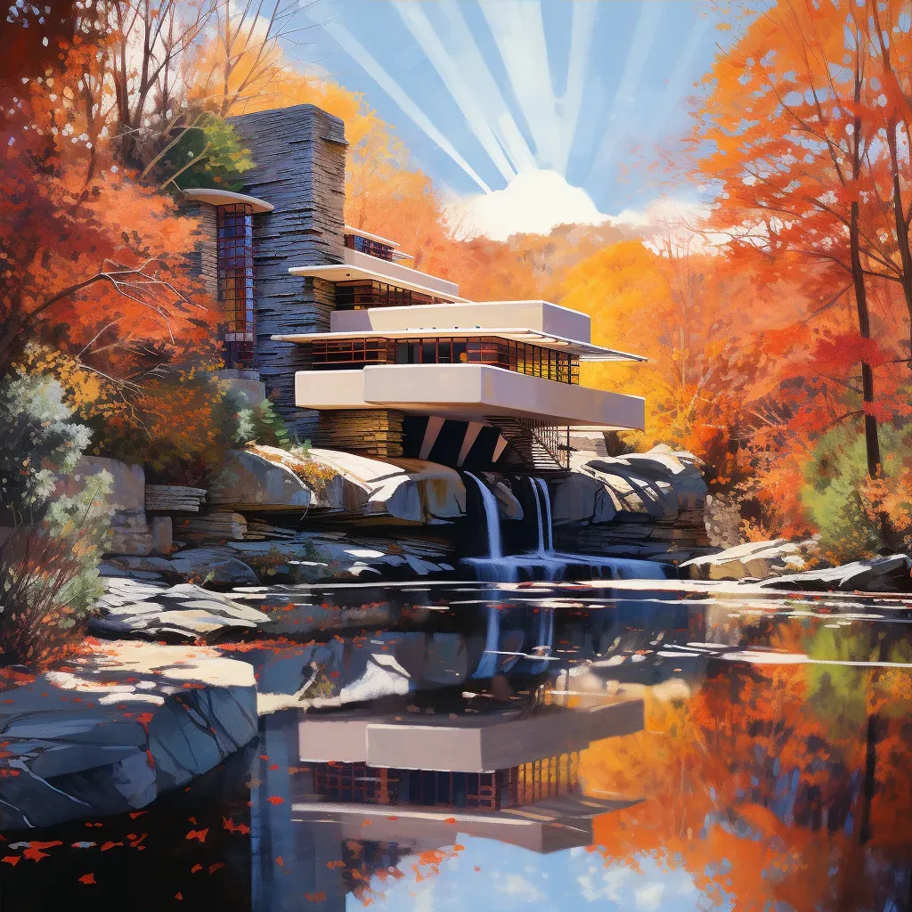 Serene view of Fallingwater house with autumn colors - Image 4