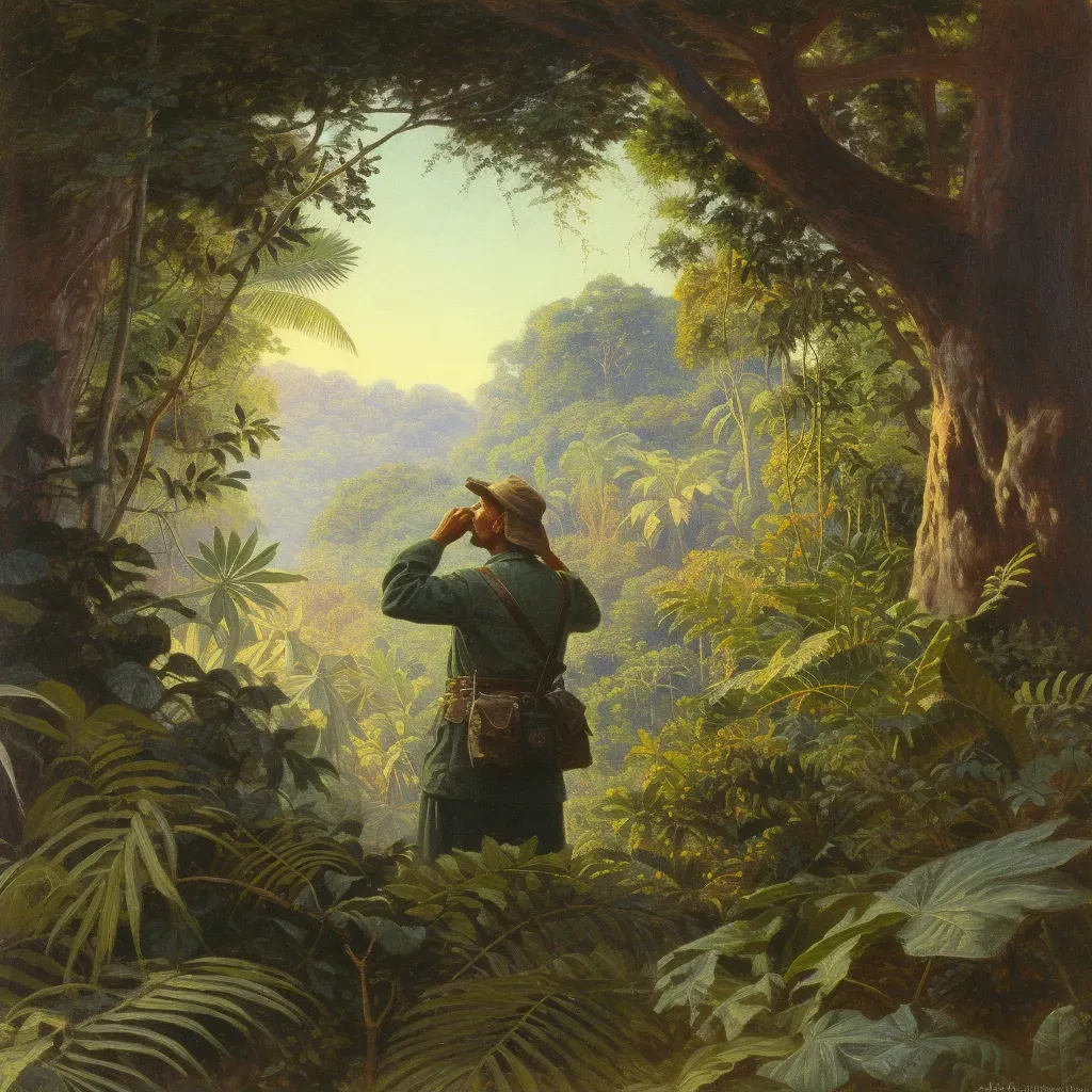 Person with binoculars looking into dense jungle - Image 2