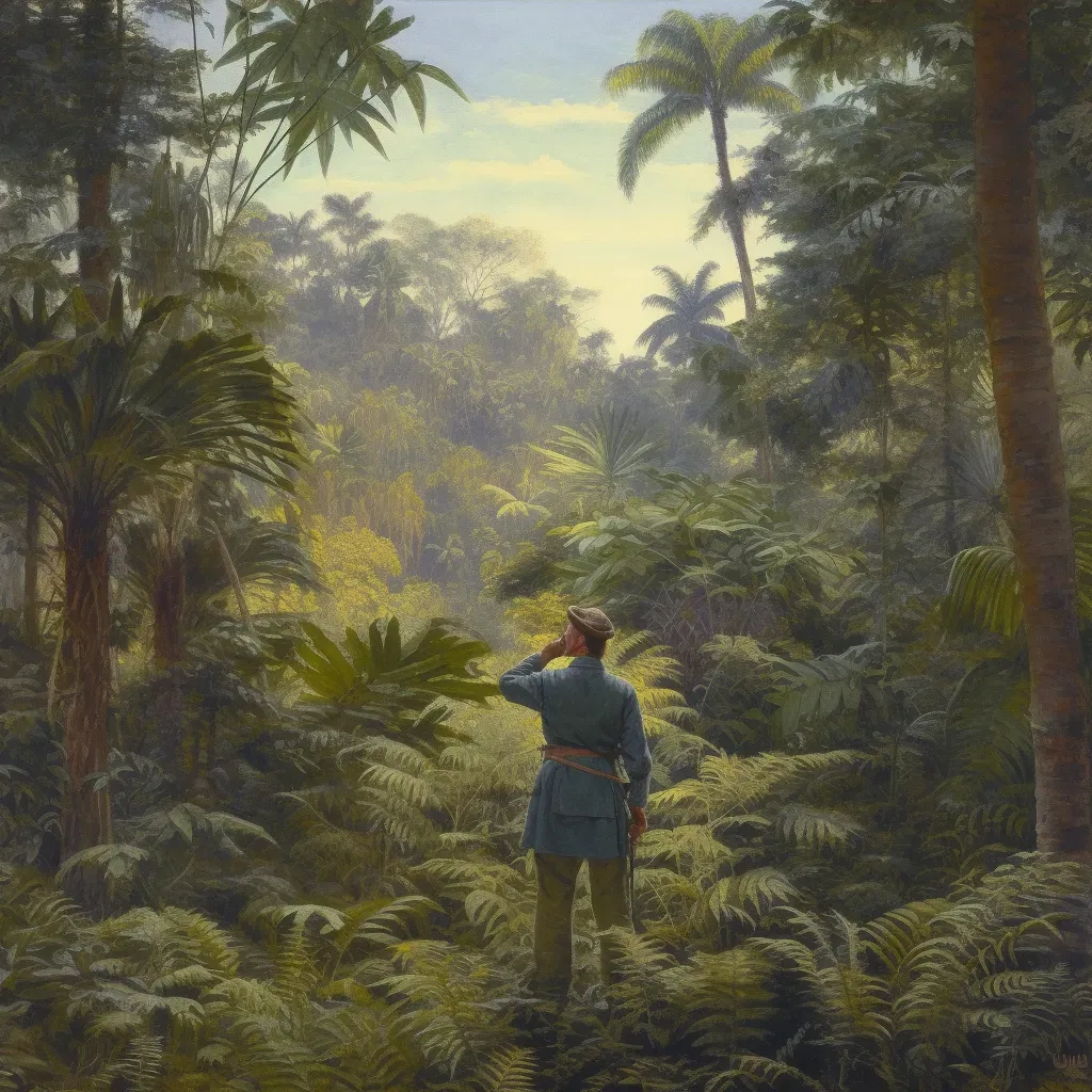 Person with binoculars looking into dense jungle - Image 4