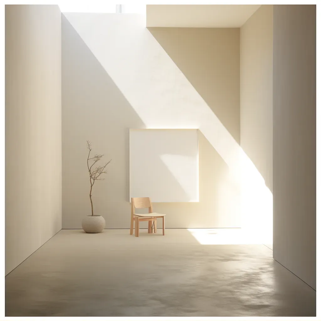 Quiet meditation room with minimalist design and soft morning sunlight - Image 1