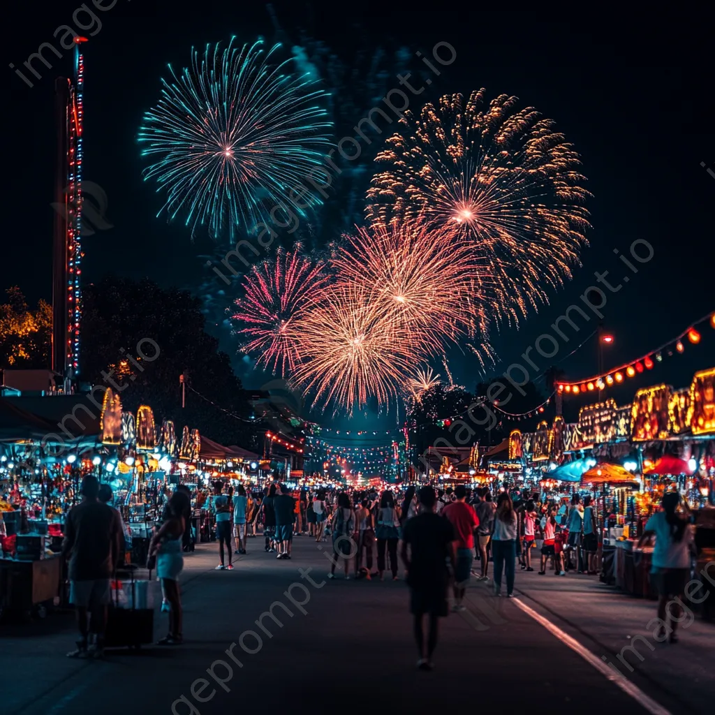 Colorful fireworks over a lively street festival for Independence Day. - Image 1